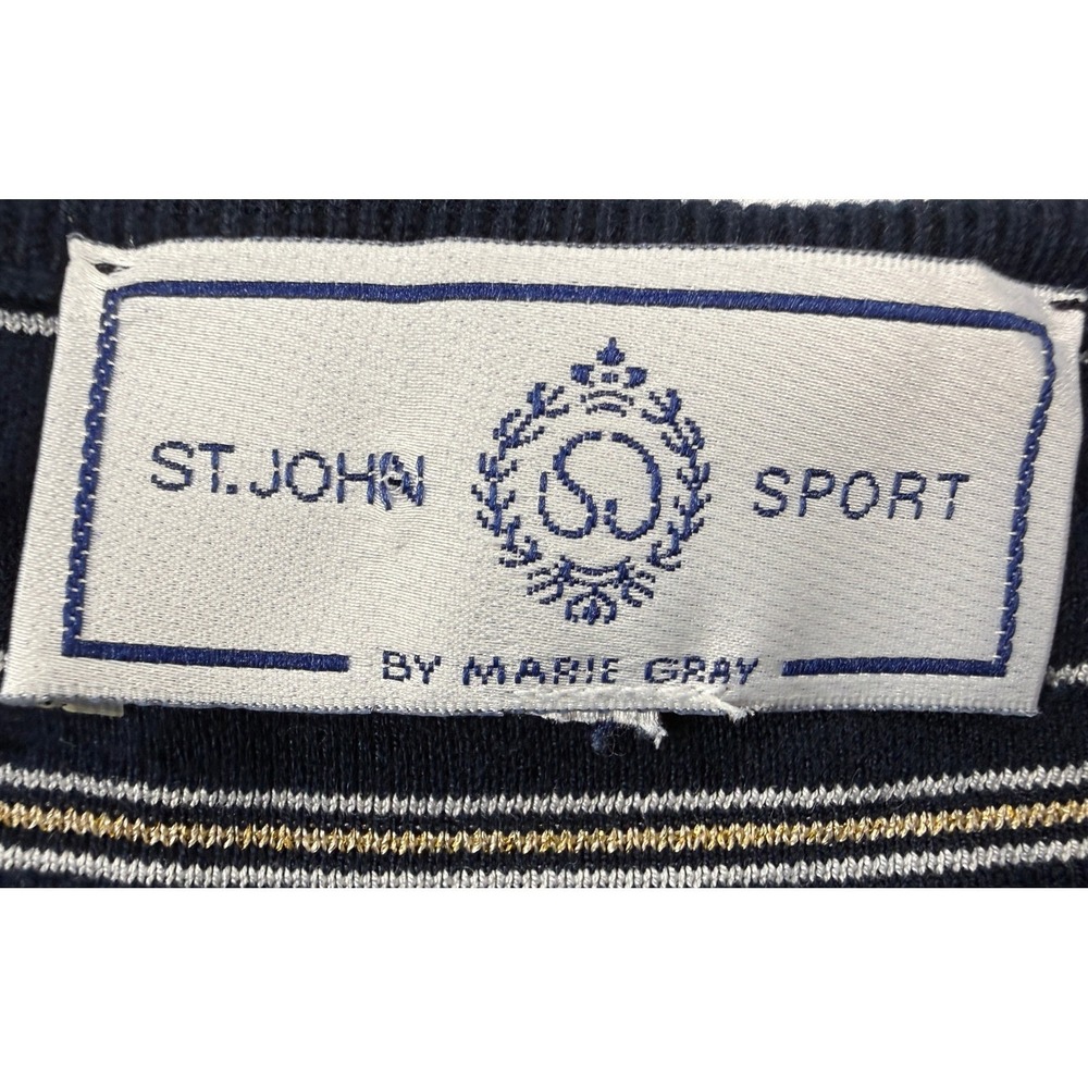 St John Sport by Marie Gray Womens L Navy Gold Striped Wool Blend Knit Top #1911 - Picture 5 of 9